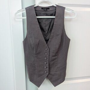 Womens Button-Up Sleeveless Pinstripe Gray Vest XXI